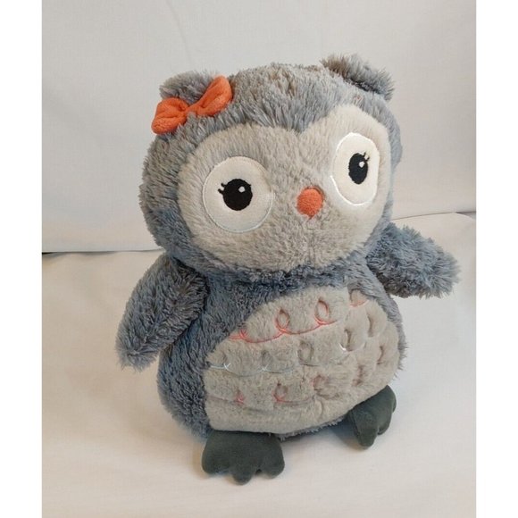Lambs & Ivy Gray Owl Plush 12" Girl Orange Bow pre-owned  good condition. - Picture 6 of 7